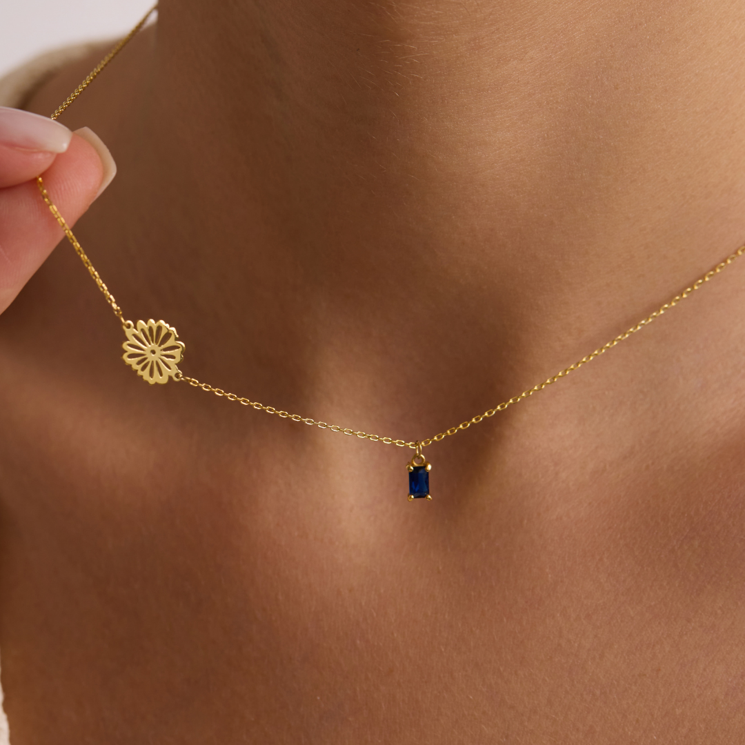 Birthflower Necklace with Birthstone for Mom