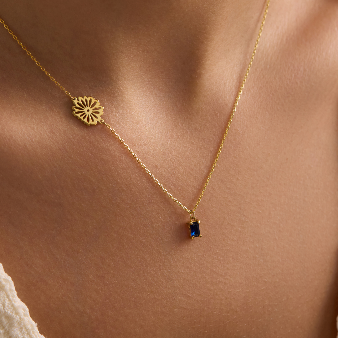 Birthflower Necklace with Birthstone for Mom