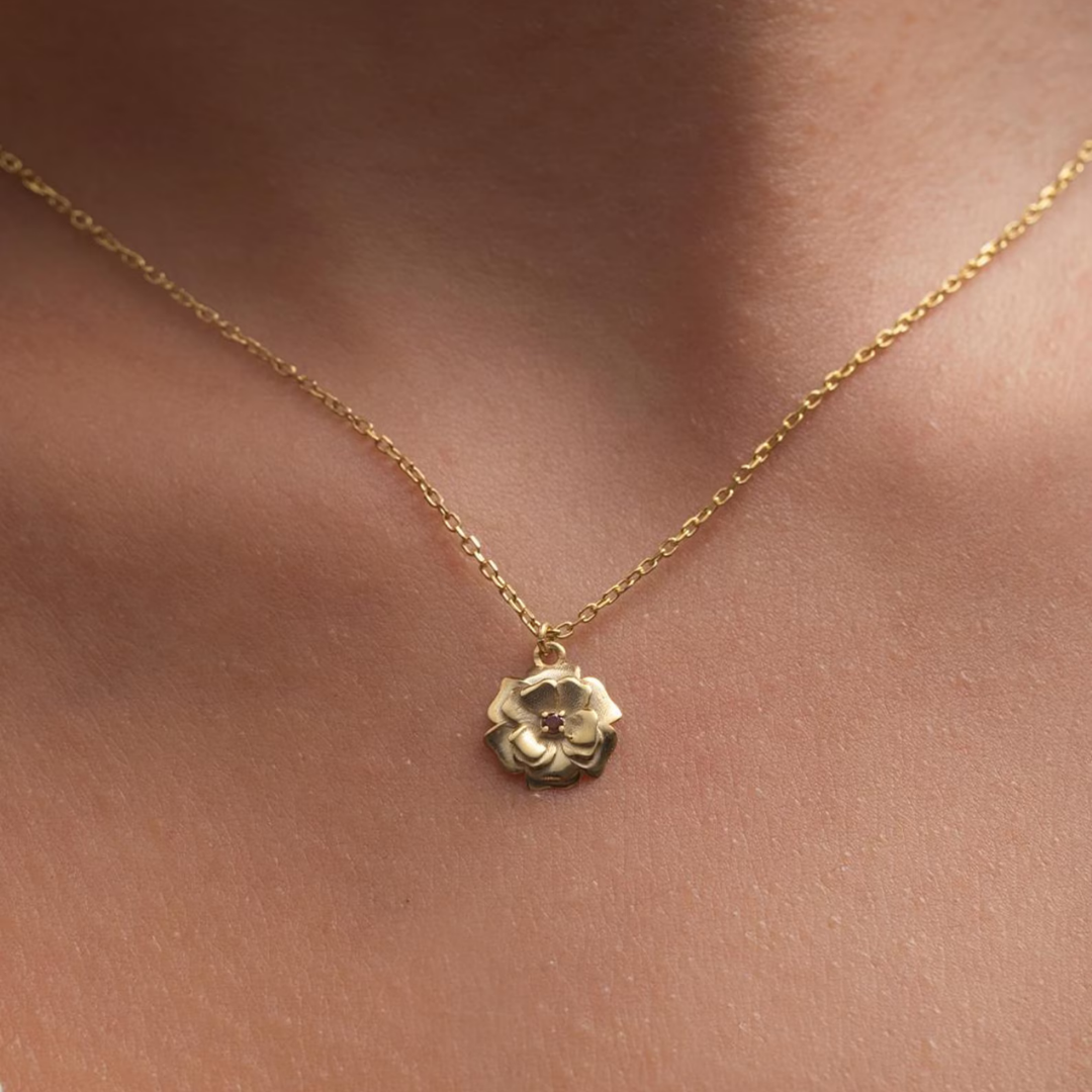 Custom Birth Flower Necklace with Birthstone