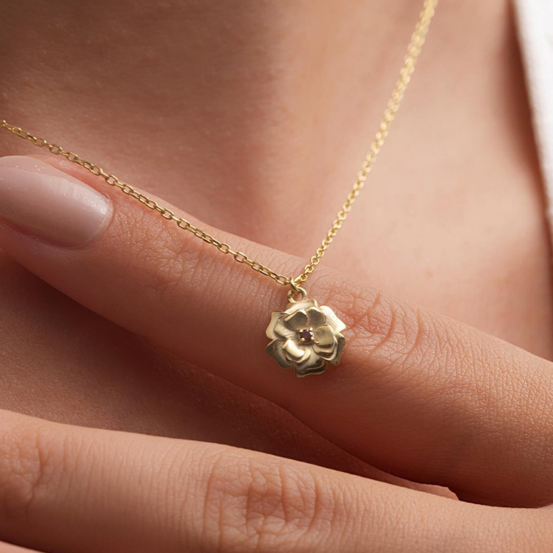Custom Birth Flower Necklace with Birthstone