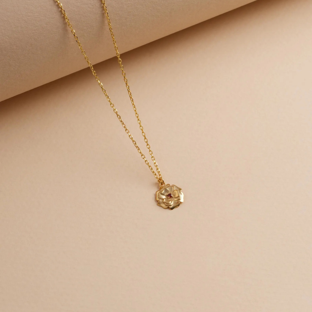 Custom Birth Flower Necklace with Birthstone