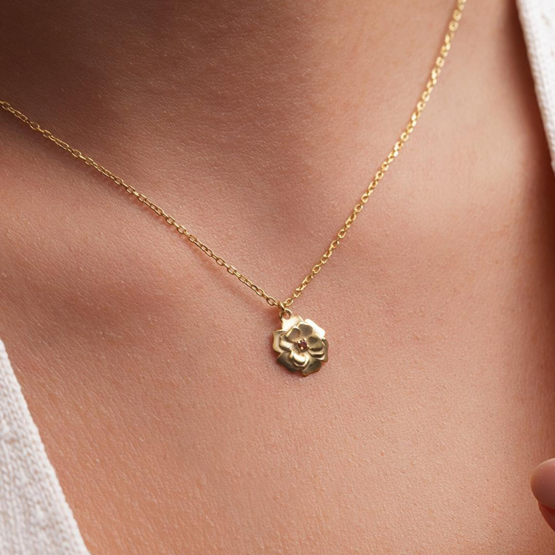 Custom Birth Flower Necklace with Birthstone