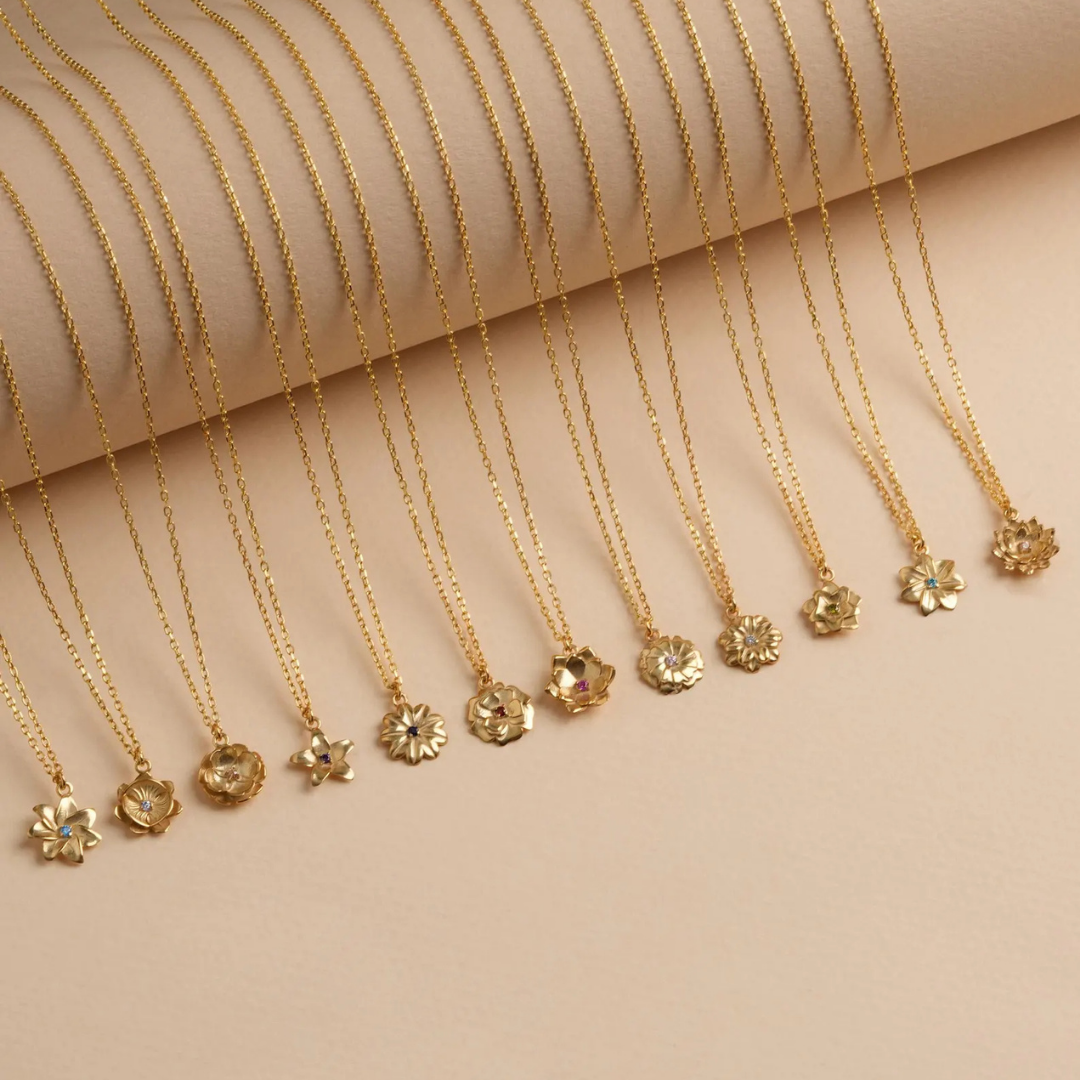 Custom Birth Flower Necklace with Birthstone