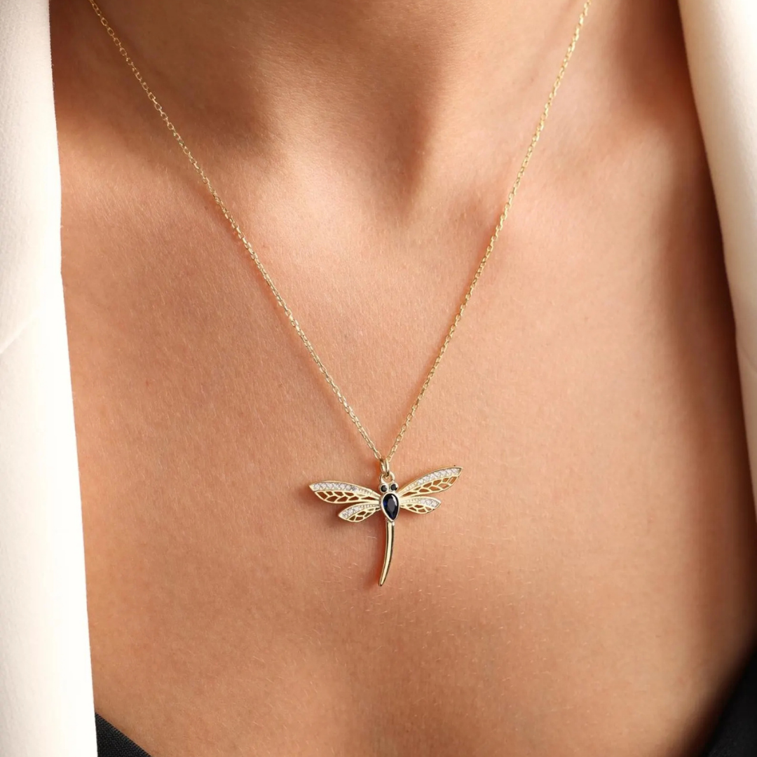 Custom Dragonfly Necklace with Birthstone