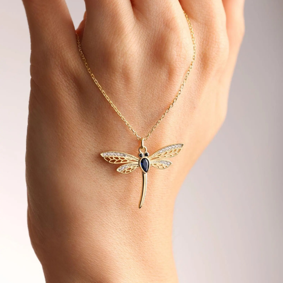 Custom Dragonfly Necklace with Birthstone