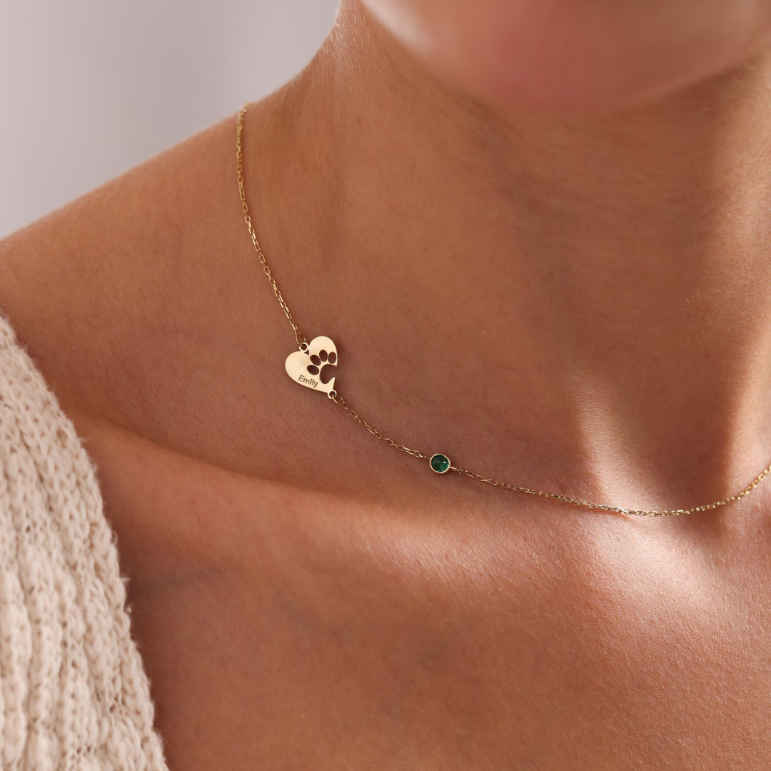 Custom Engraved Paw Print Necklace