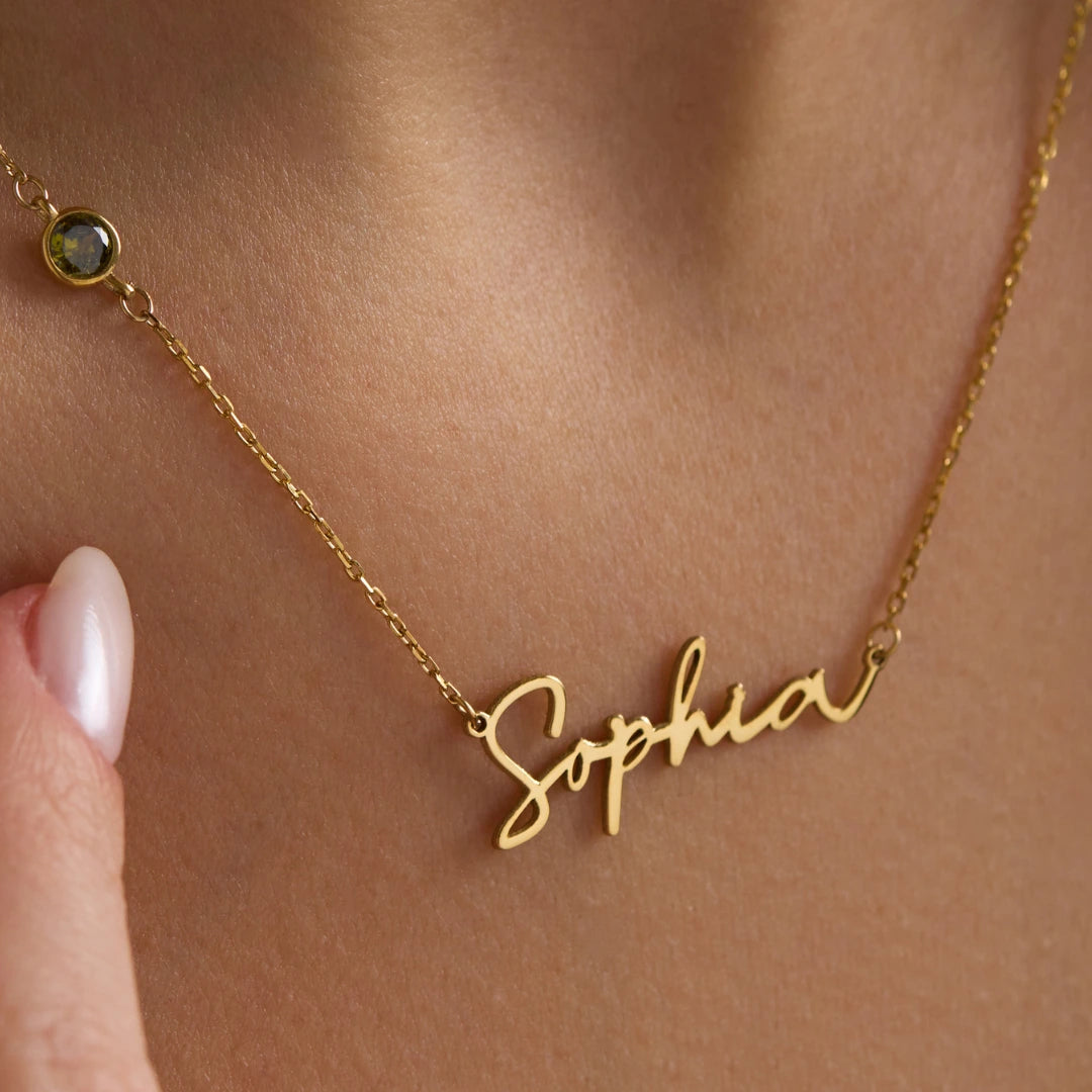 Custom Name Necklace with Birthstone