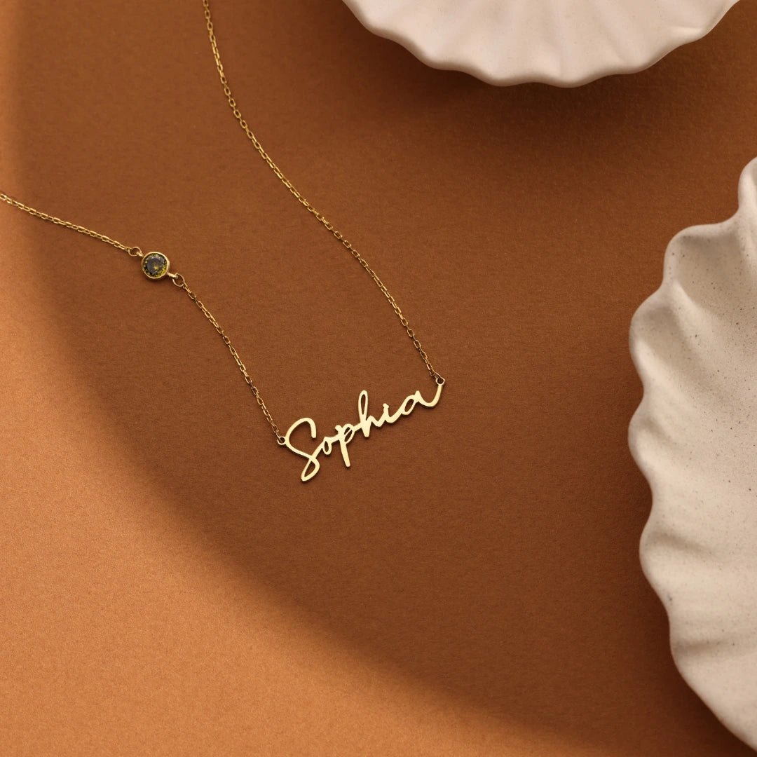 Custom Name Necklace with Birthstone