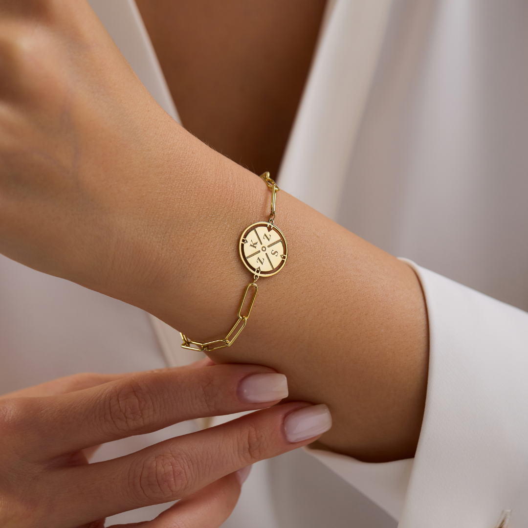 Custom Engraved Initial Compass Bracelet