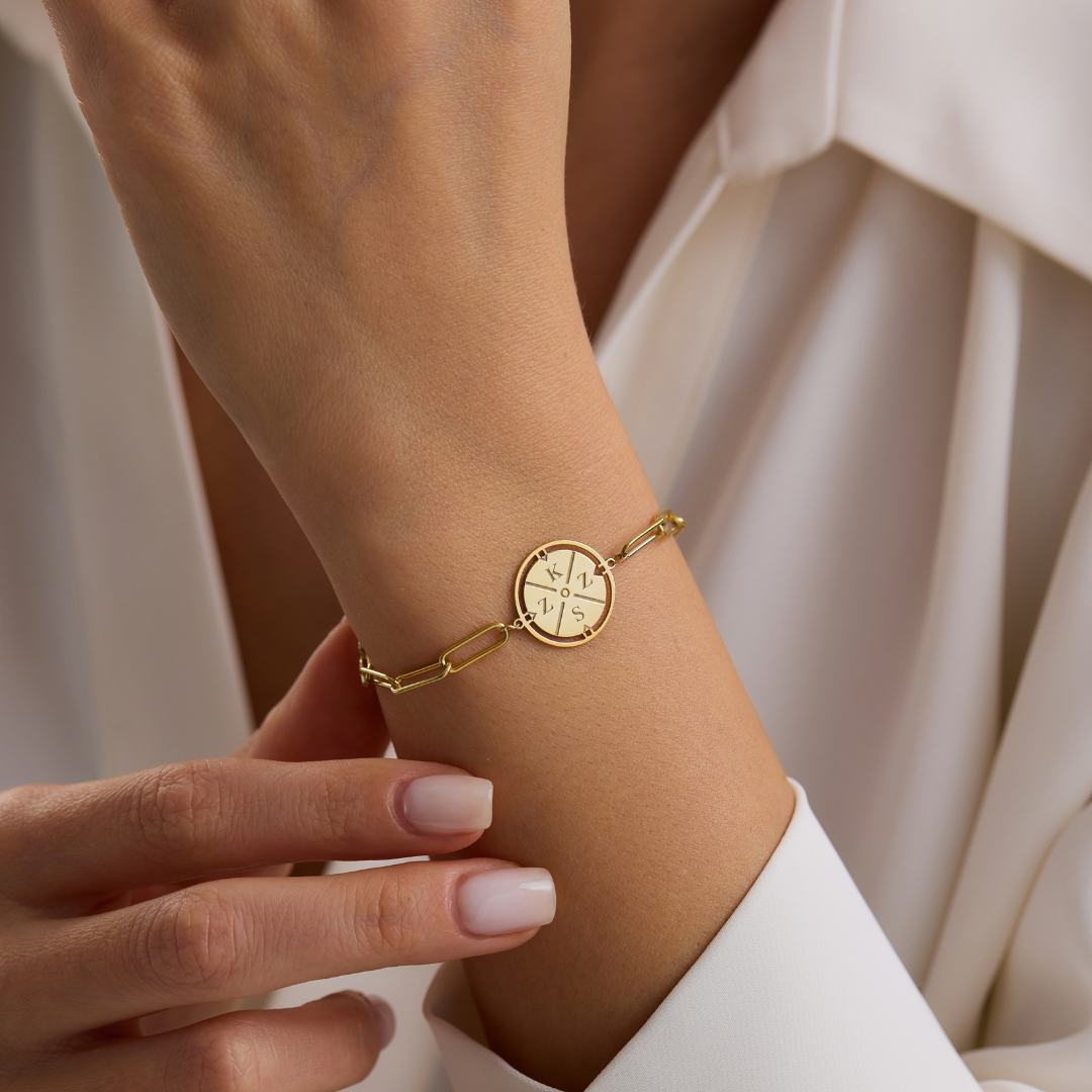 Custom Engraved Initial Compass Bracelet