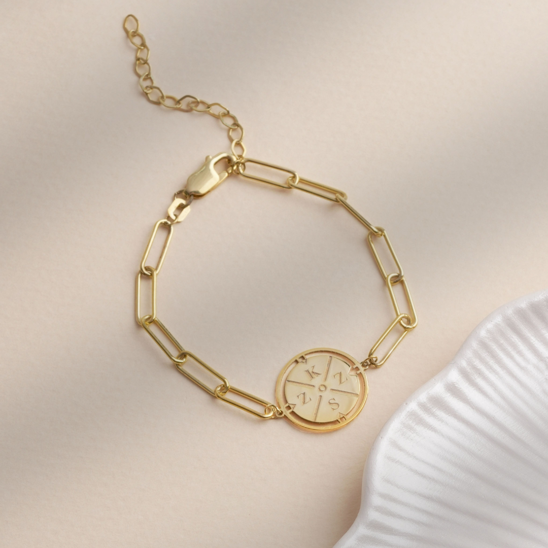 Custom Engraved Initial Compass Bracelet
