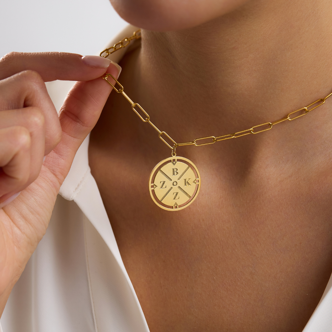 Custom Engraved Initial Compass Necklace