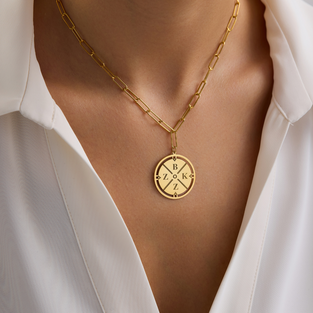 Custom Engraved Initial Compass Necklace