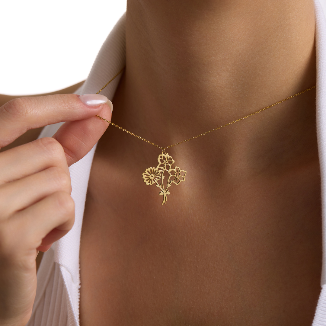 Personalized Family Birth Flower Necklace