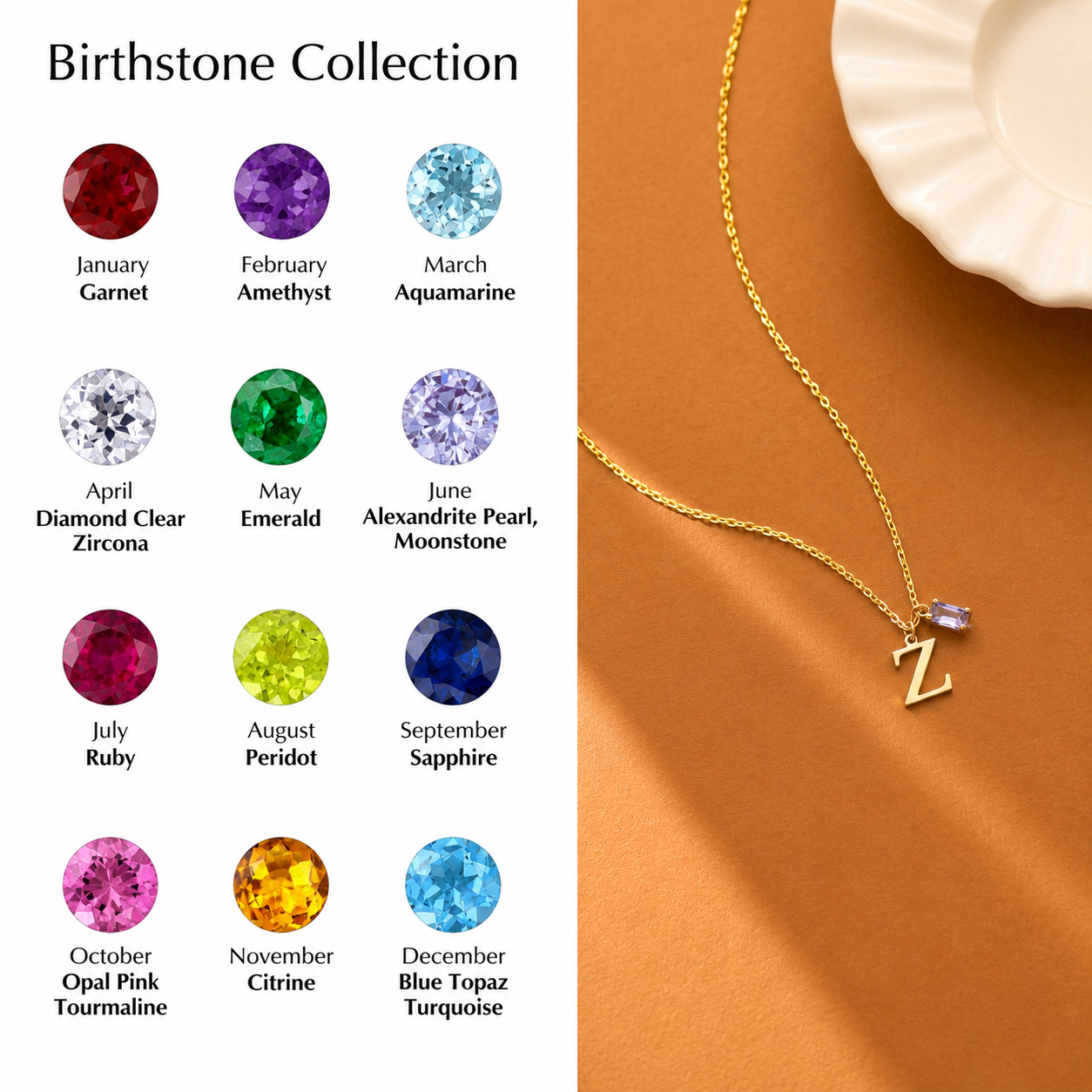 Custom Initial Birthstone Necklace