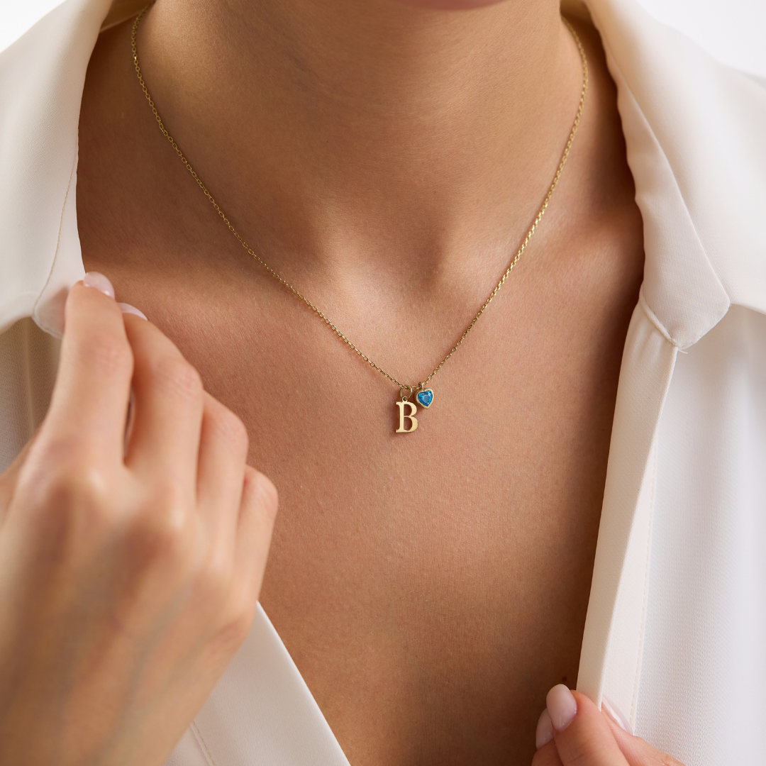 Custom Initial Necklace with Birhstone Charm