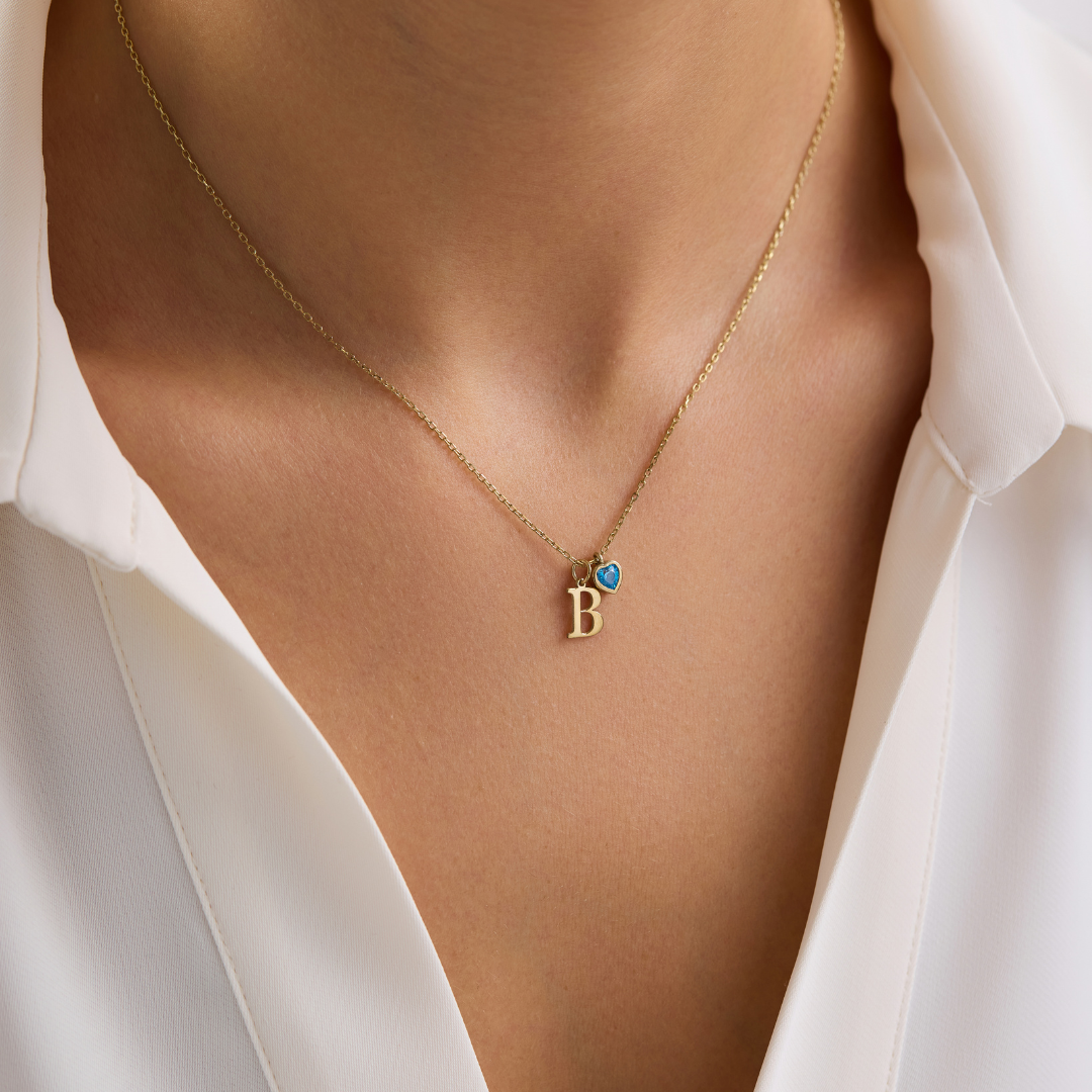 Custom Initial Necklace with Birhstone Charm