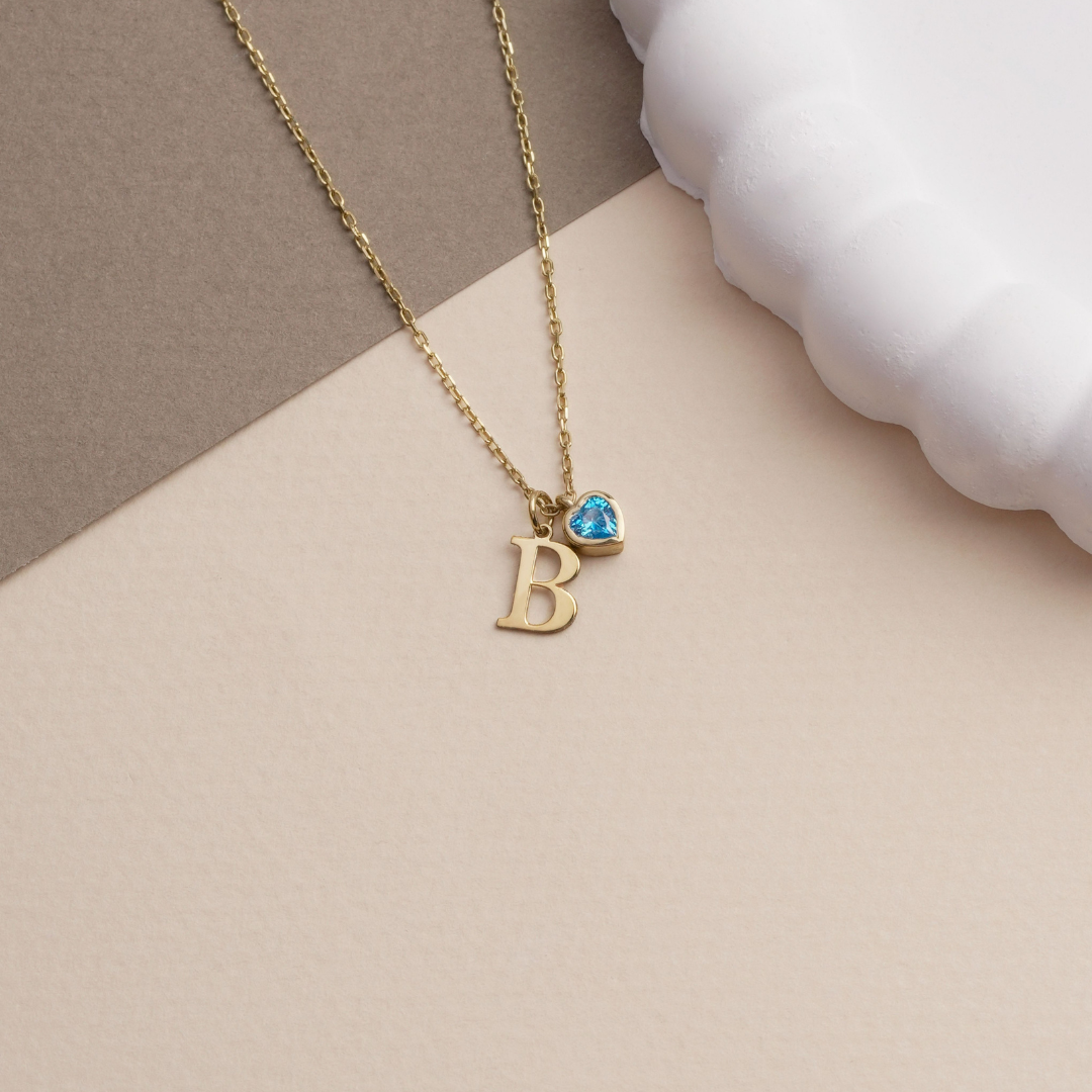 Custom Initial Necklace with Birhstone Charm