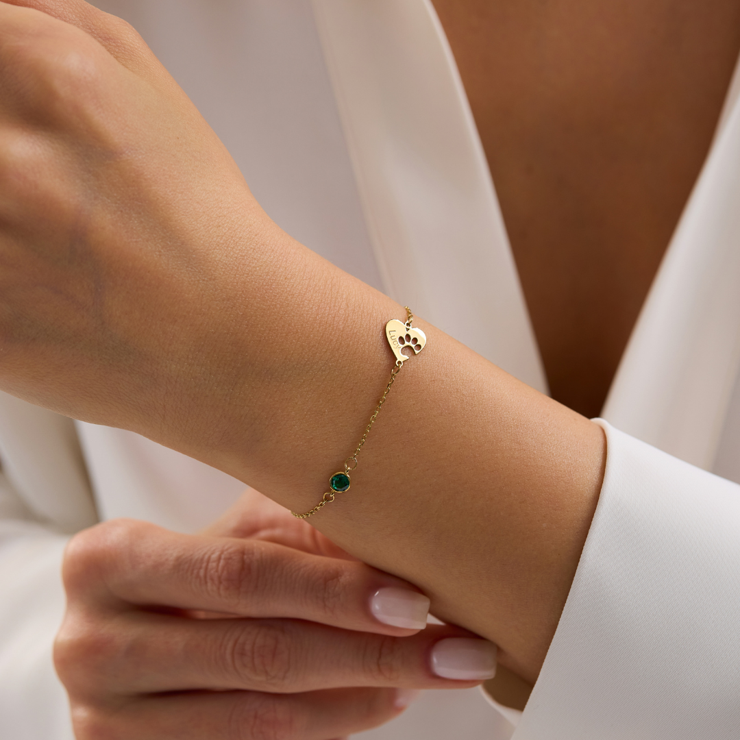 Custom Pet Paw Bracelet with Birthstone
