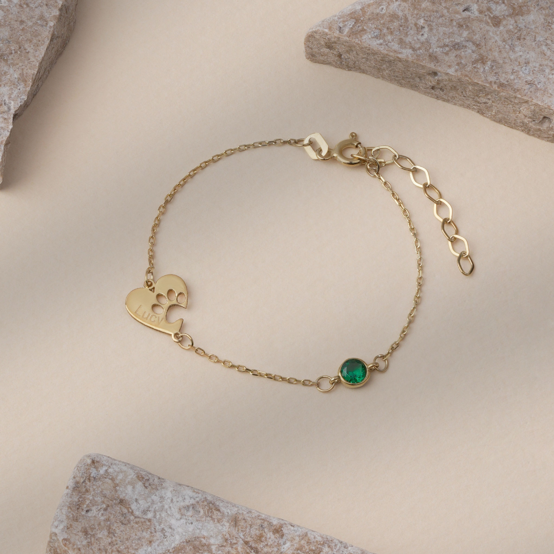 Custom Pet Paw Bracelet with Birthstone