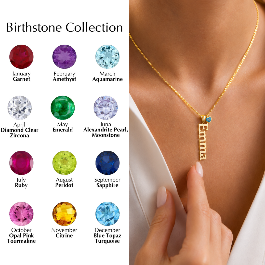 Custom Vertical Name Pendant Necklace with Birthstone