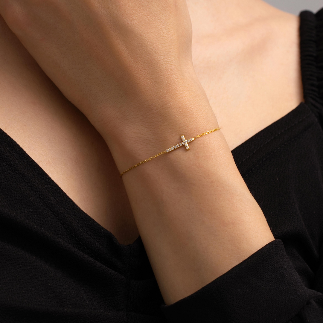 Dainty Cross Bracelet with Stones