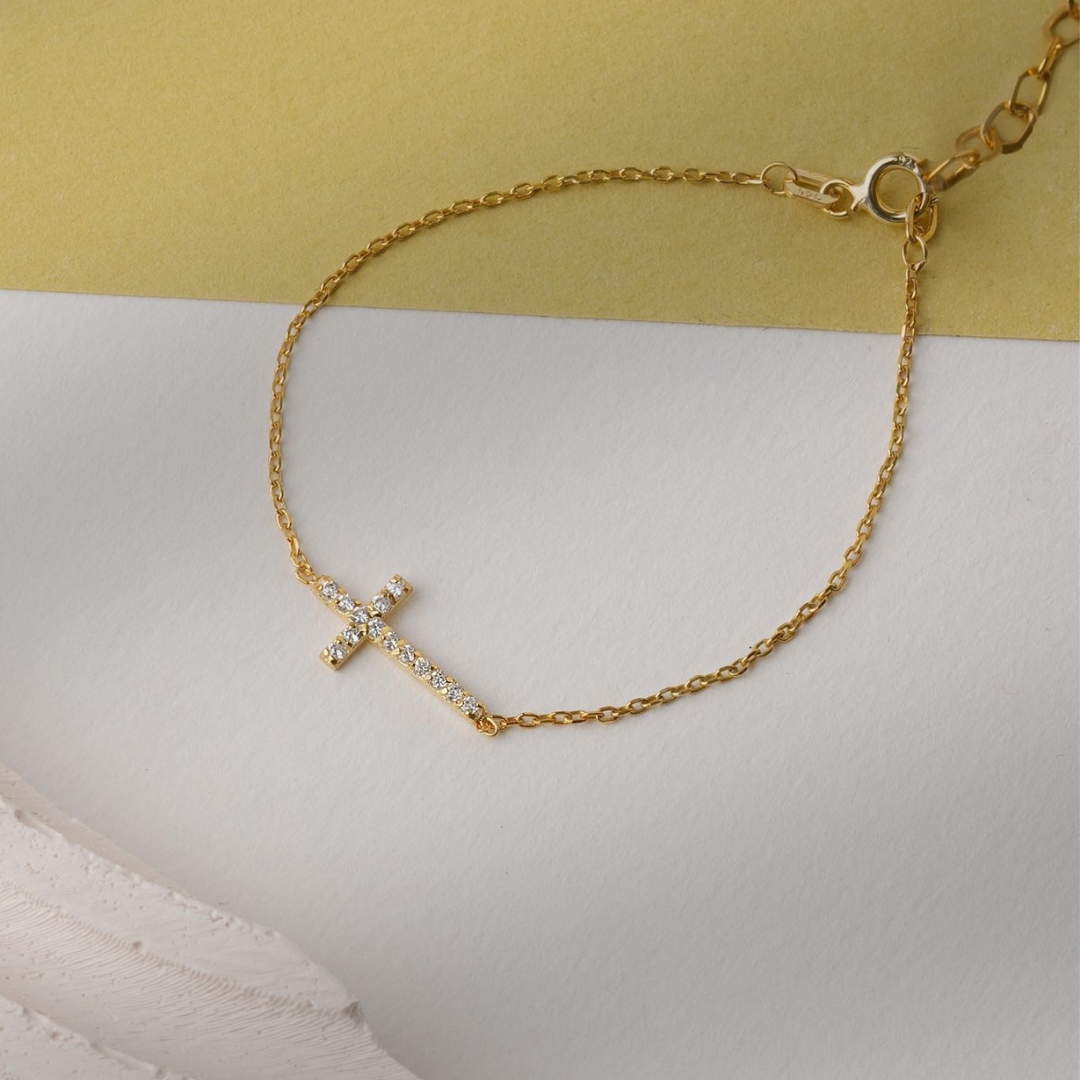 Dainty Cross Bracelet with Stones