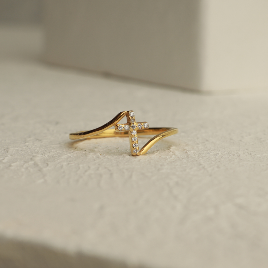 Dainty Cross Ring with stones for Women
