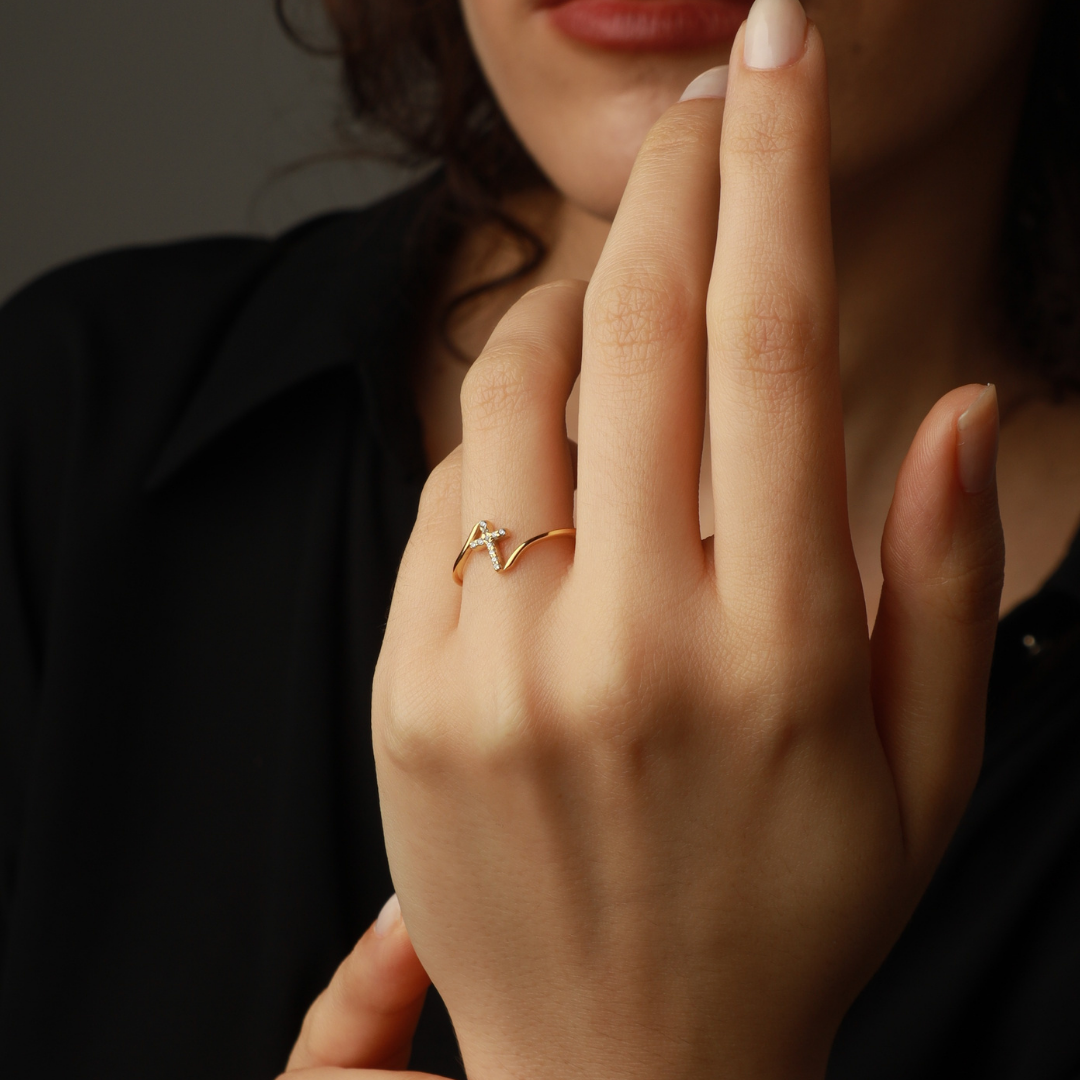 Dainty Cross Ring with stones for Women