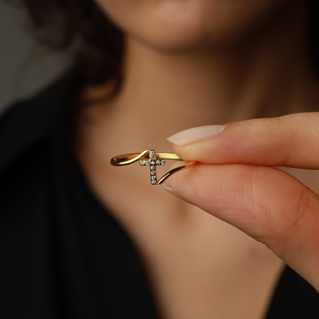 Dainty Cross Ring with stones for Women