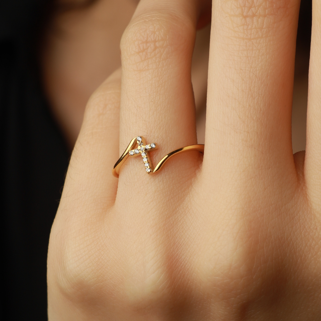 Dainty Cross Ring with stones for Women