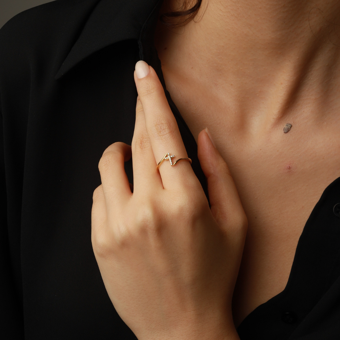 Dainty Cross Ring with stones for Women