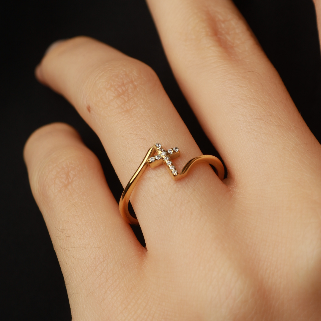 Dainty Cross Ring with stones for Women