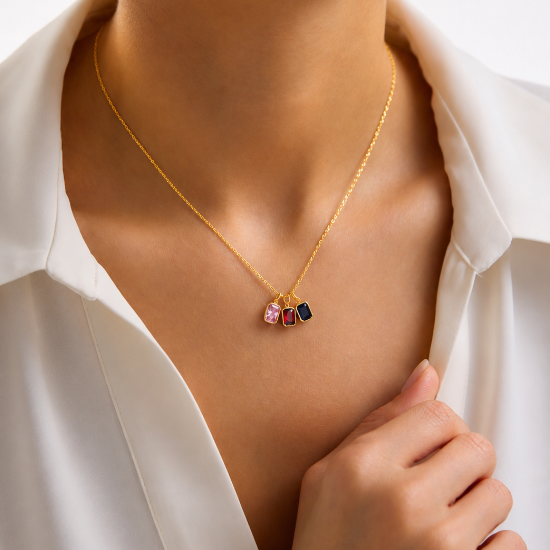 Family Birthstone Pendant Necklace for Mom