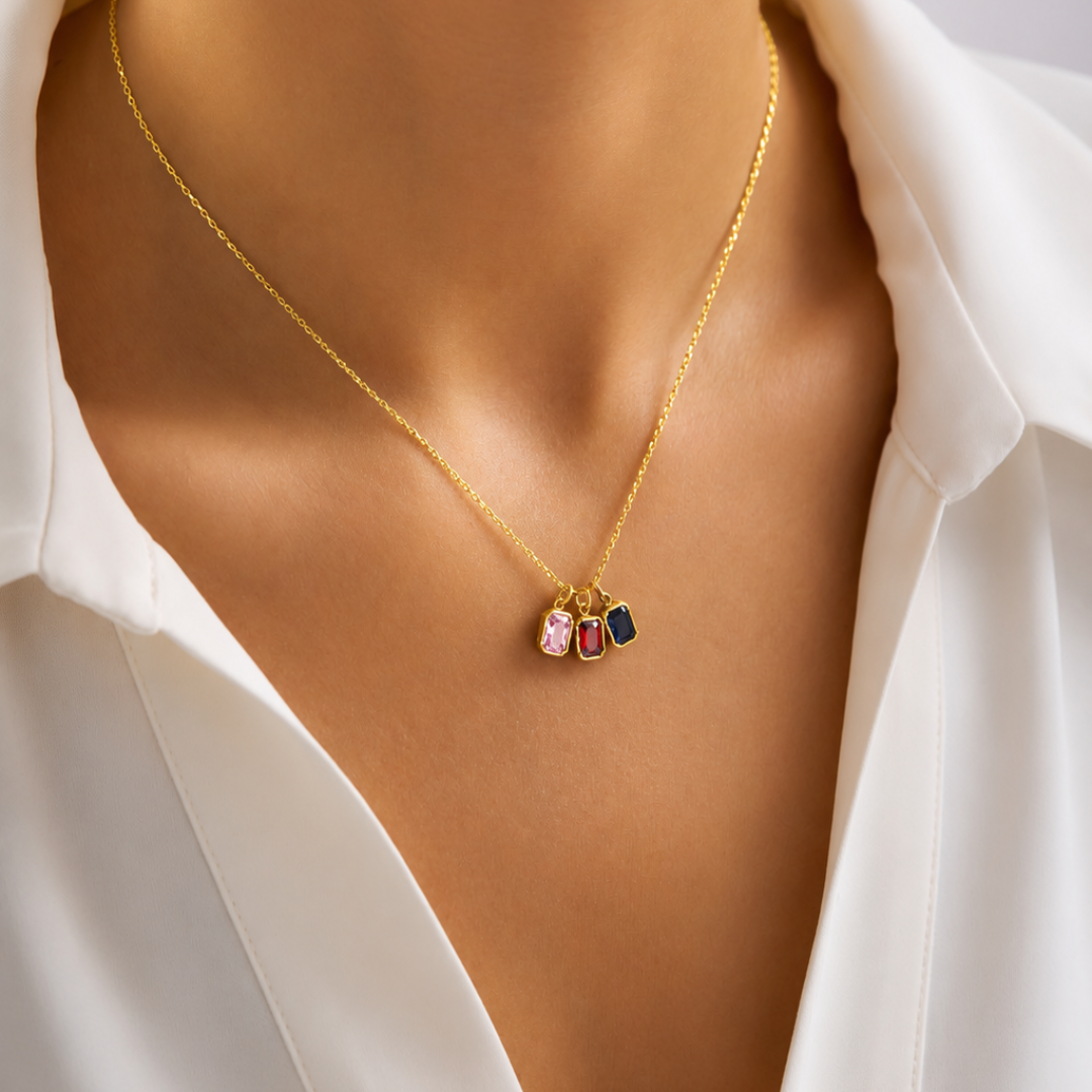 Family Birthstone Pendant Necklace for Mom