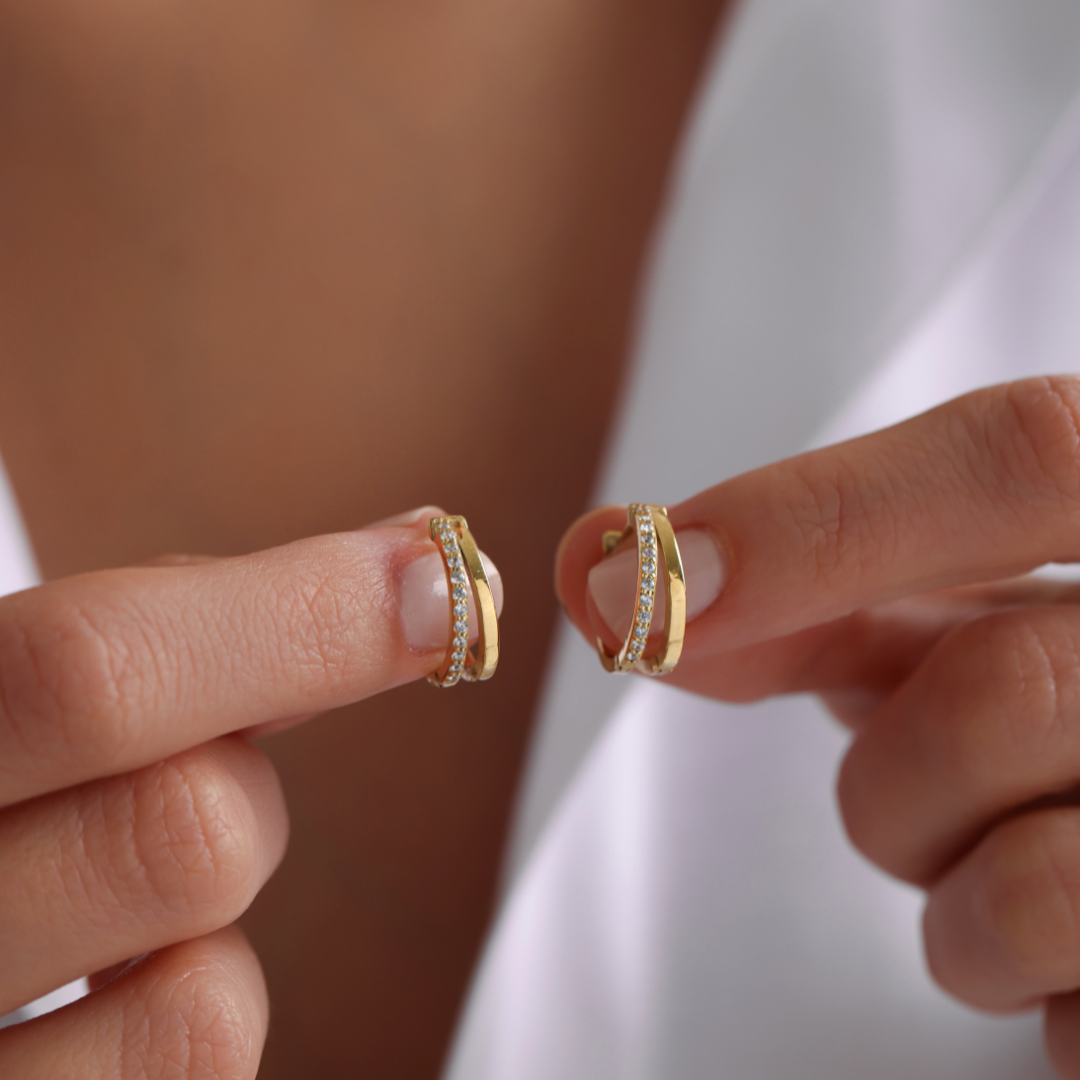 Huggie Hoop Earrings with Stones