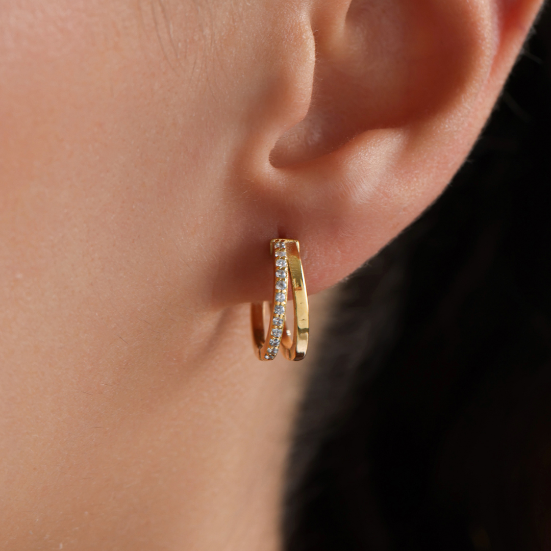 Huggie Hoop Earrings with Stones