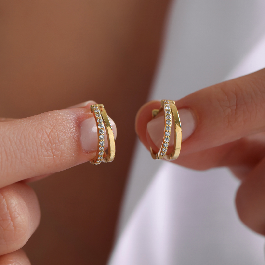 Huggie Hoop Earrings with Stones