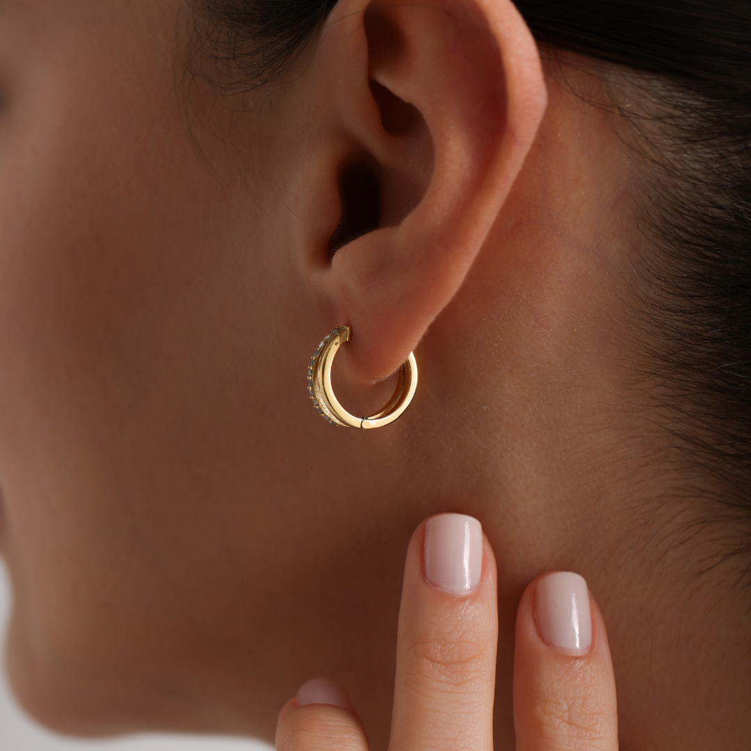 Huggie Hoop Earrings with Stones