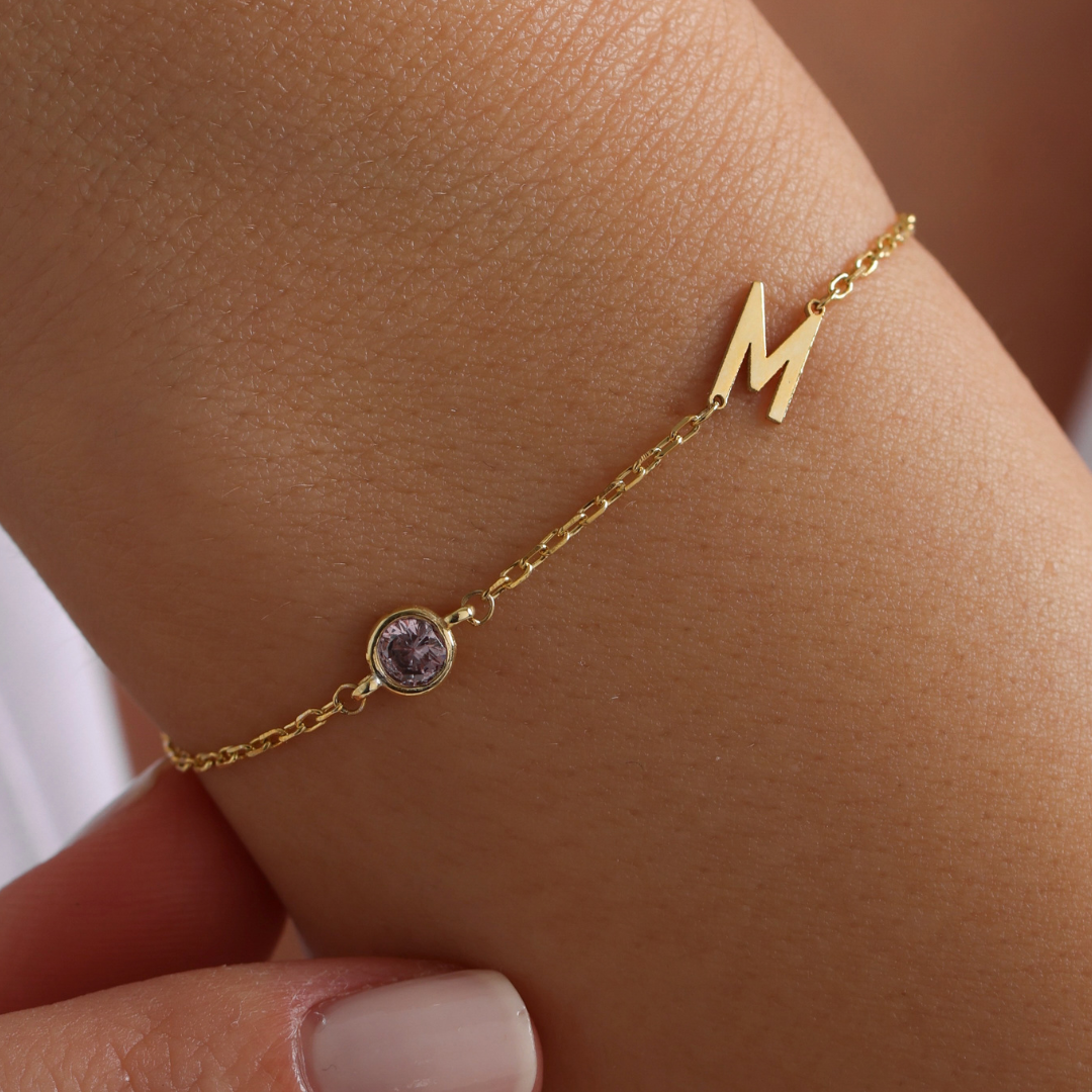 Custom Initial Birthstone Bracelet