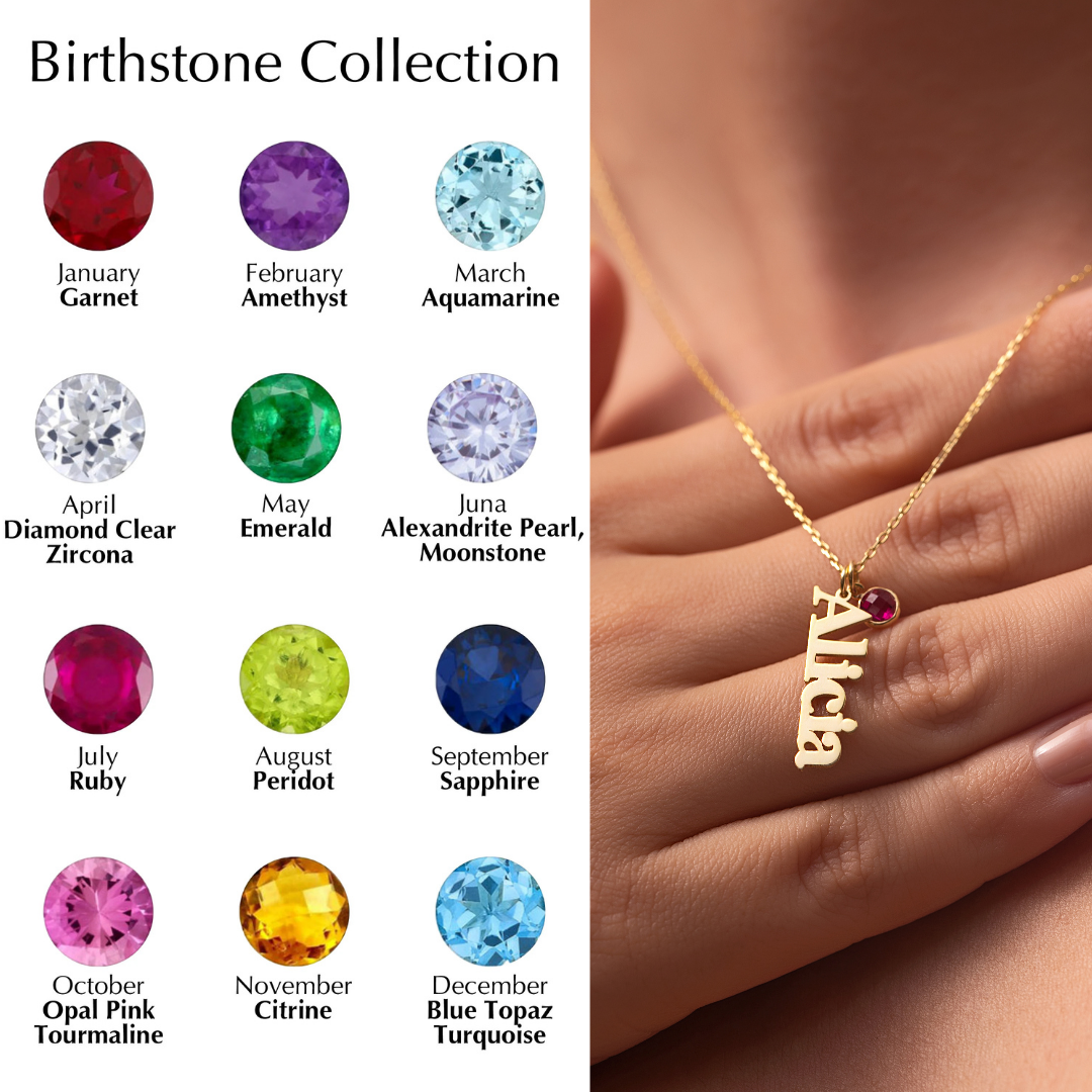 Personalized Vertical Name Necklace with Birthstone