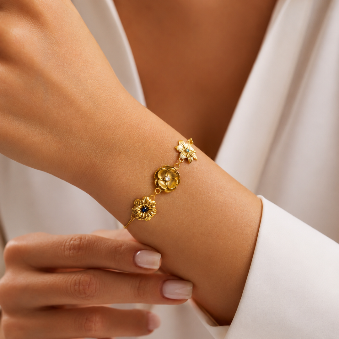 Personalized Birth Flower Bracelet with Birthstone