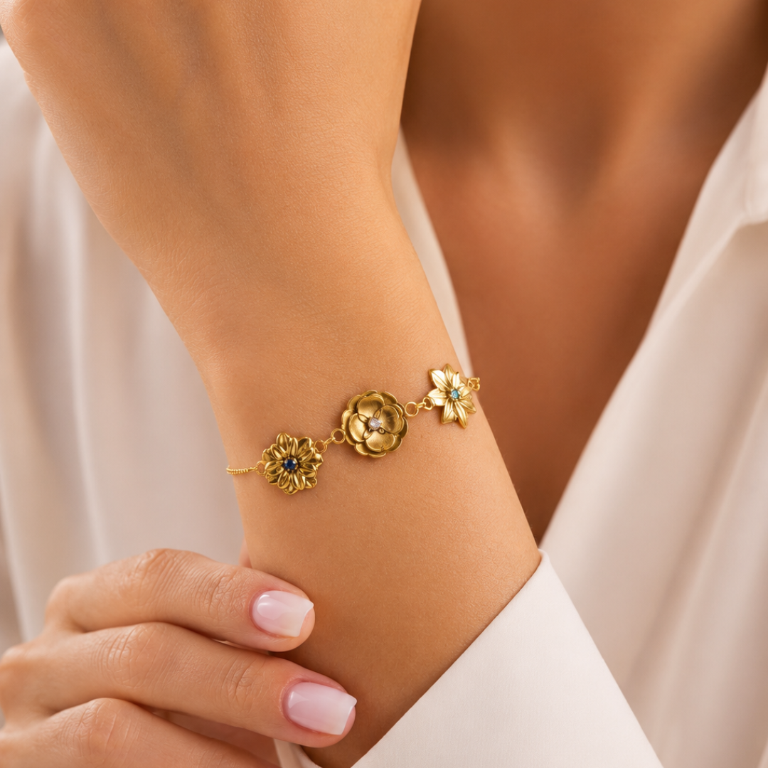 Personalized Birth Flower Bracelet with Birthstone