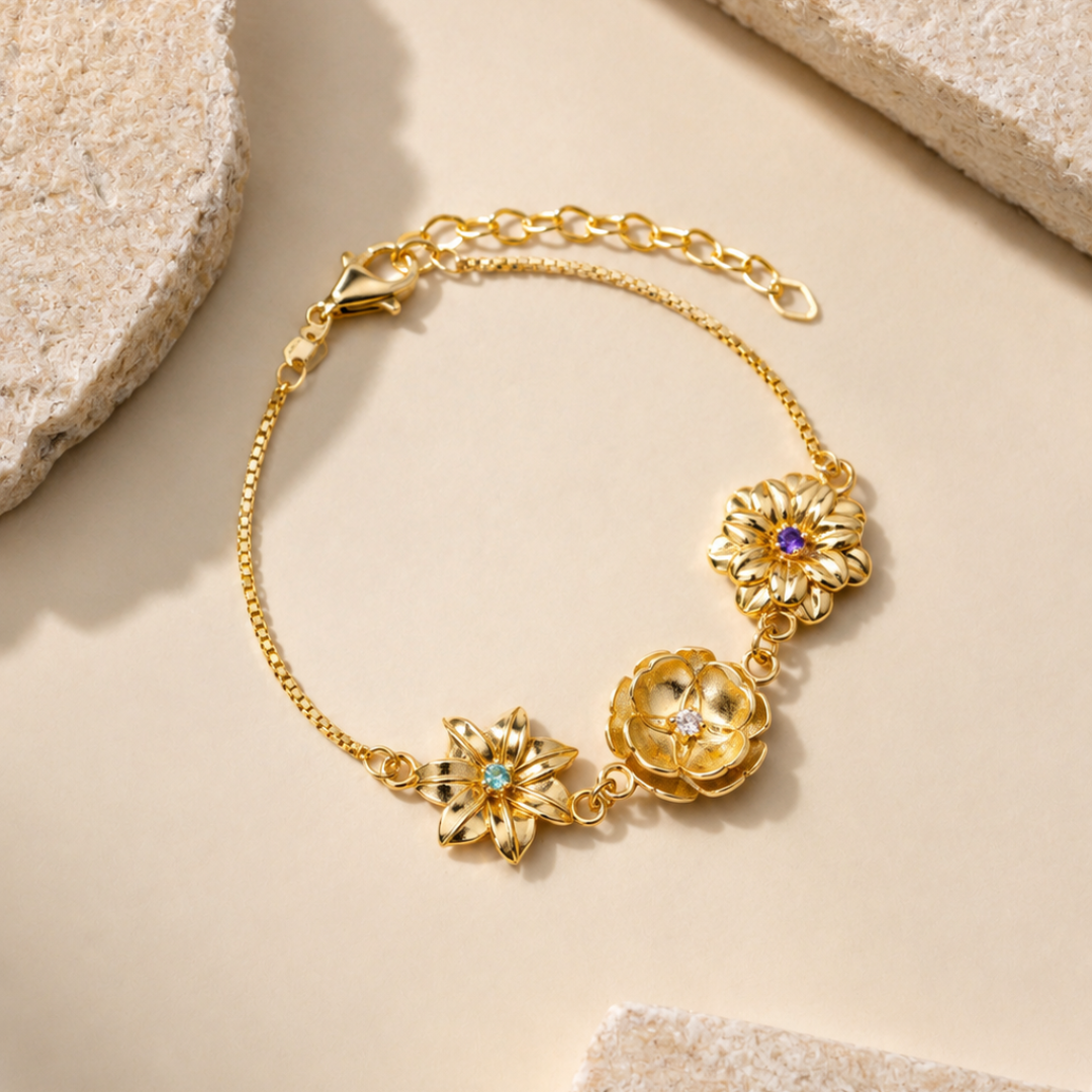 Personalized Birth Flower Bracelet with Birthstone