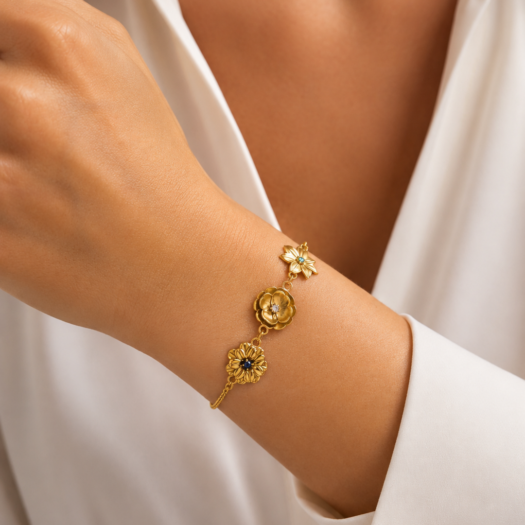 Personalized Birth Flower Bracelet with Birthstone