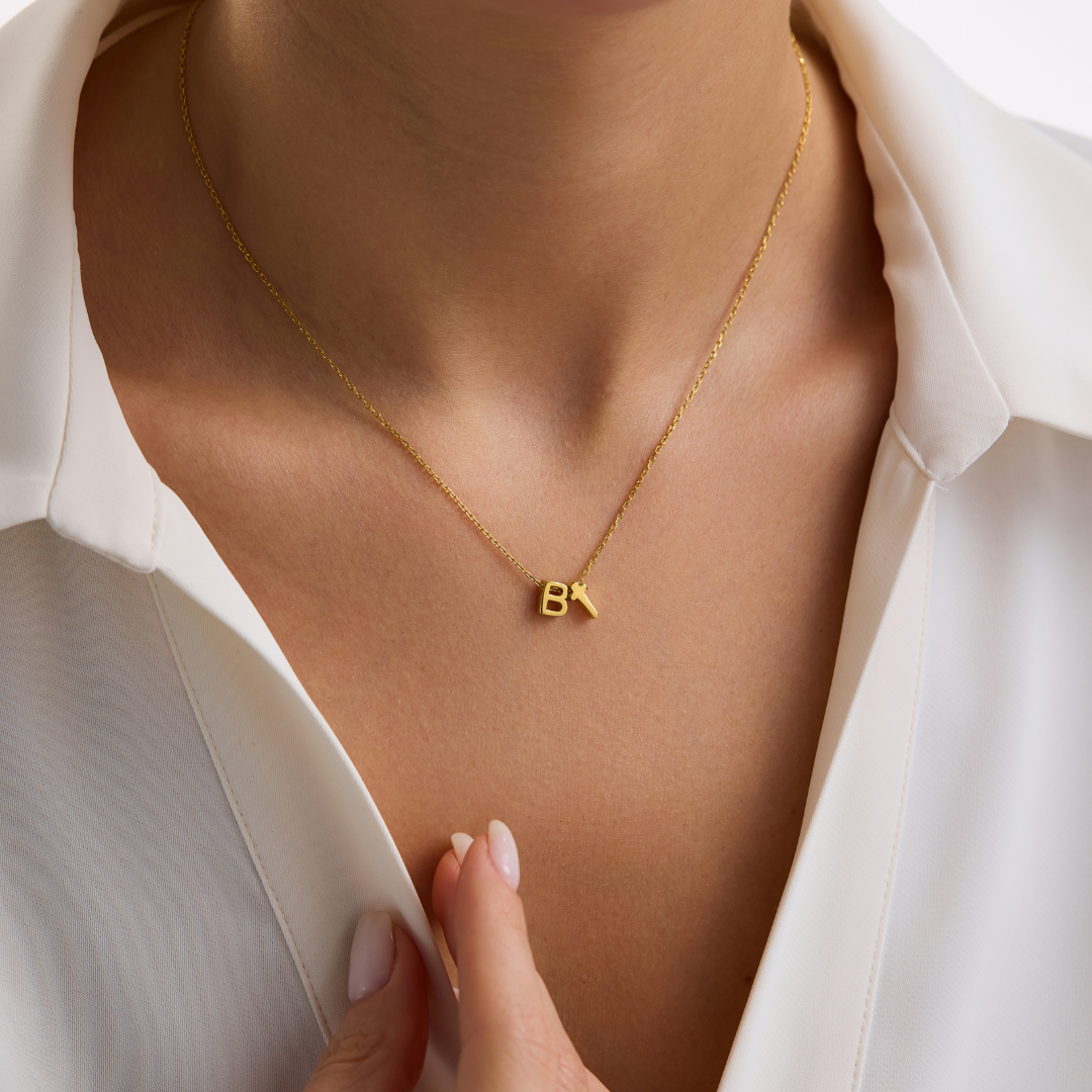 Personalized Cross Pendant Necklace with Initial