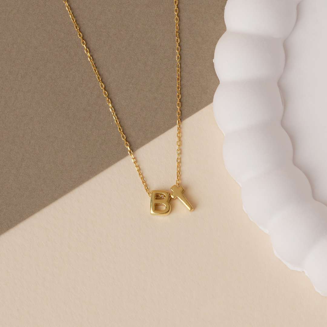 Personalized Cross Pendant Necklace with Initial