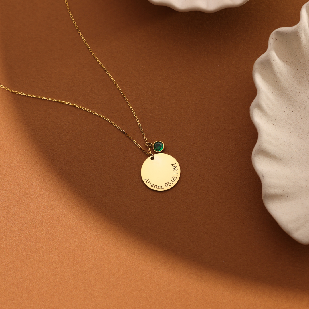 Personalized Engraved Necklace with Birthstone for Mom