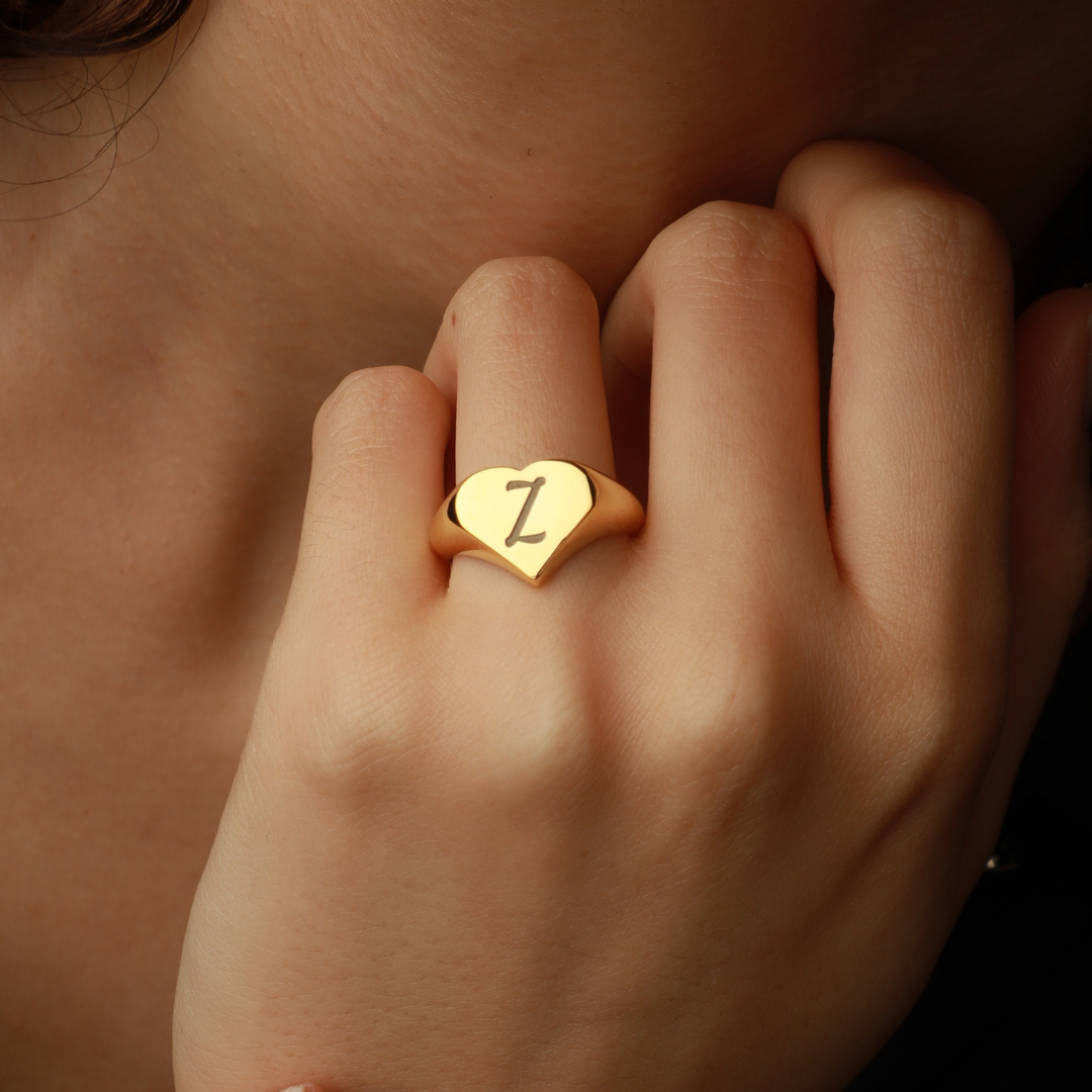 Personalized Initial Heart Signet Ring
