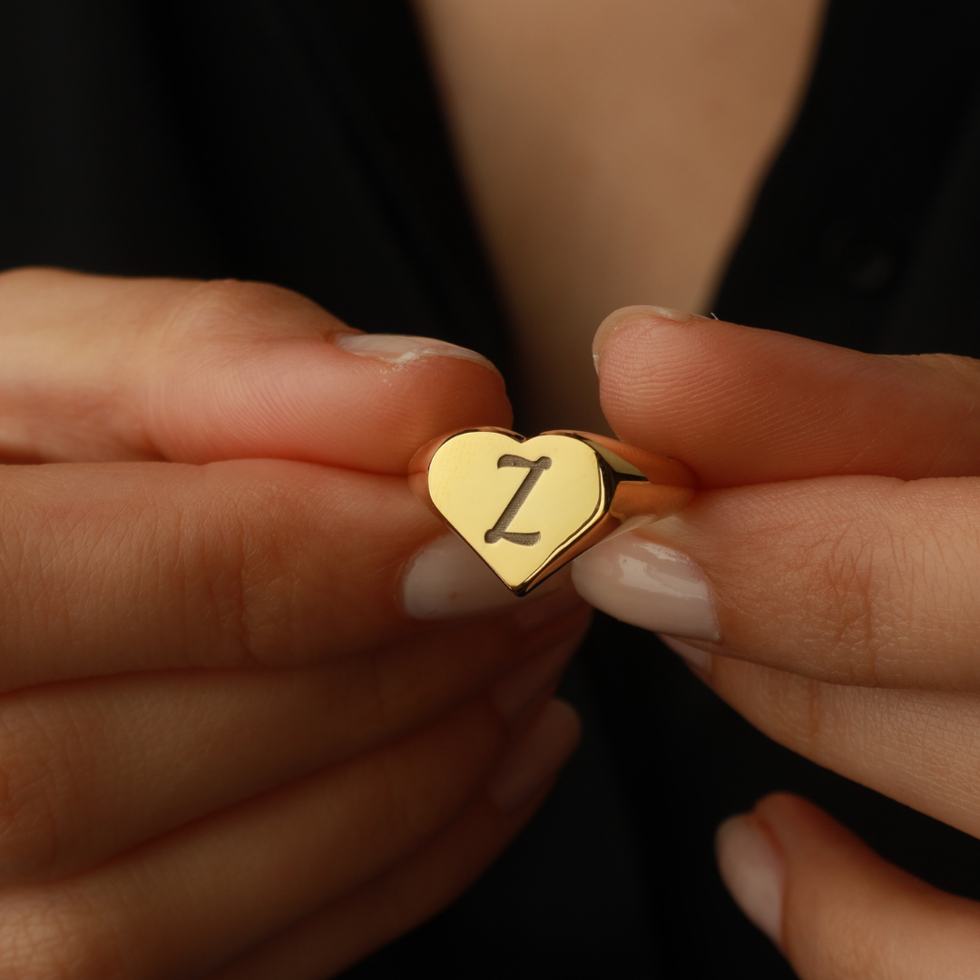 Personalized Initial Heart Signet Ring